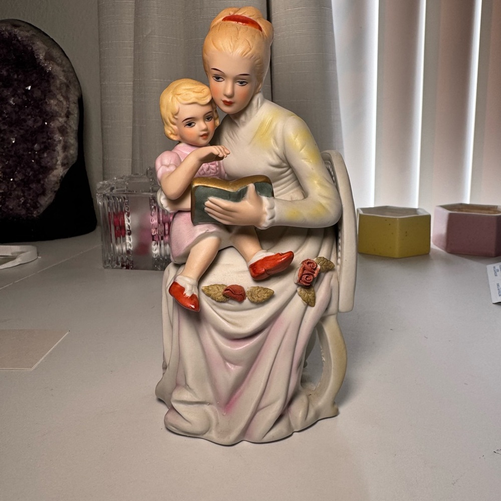 Seto Novelty Vintage Doll Porcelain Light Lady & Girl Rare From Japan